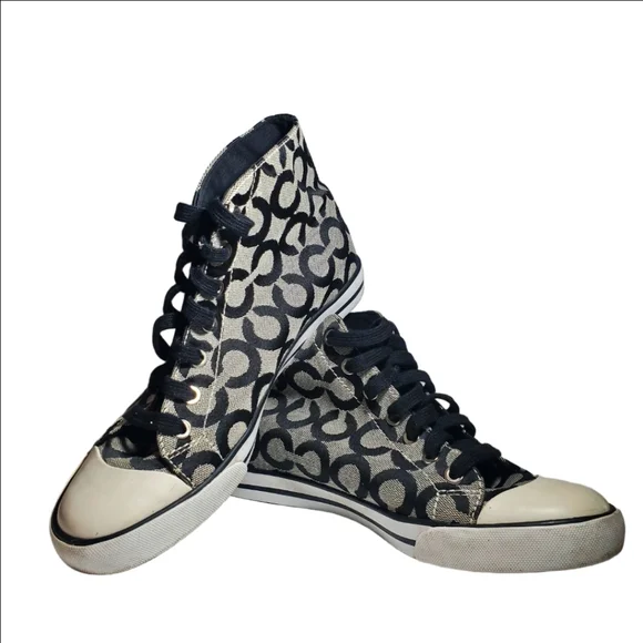 COACH Cardinal High Tops Lace Up Sneakers Black & Grey Women's Size 8.5 EUC - Picture 3 of 14